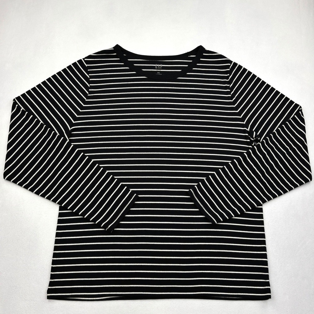 GAP Womens XXL Black White Striped Modal Stretch Baby Rib Long Sleeve T Shirt